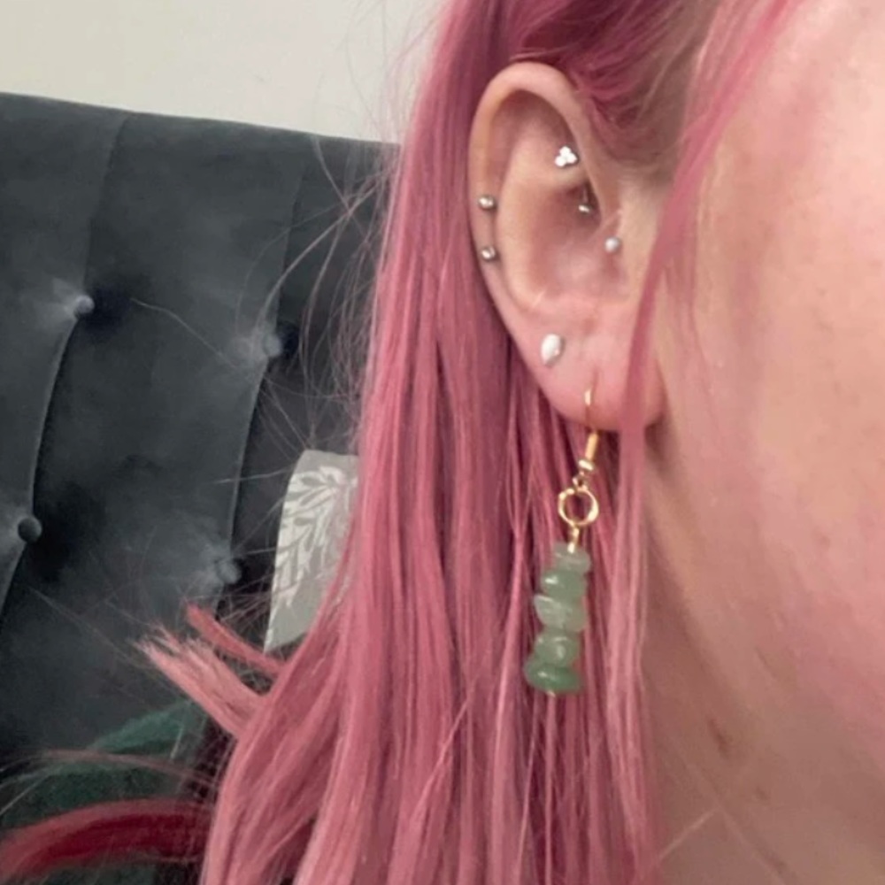 New Loose Natural Green Aventurine Gold Sterling Silver Hook Handmade Earrings - Picture 4 of 9